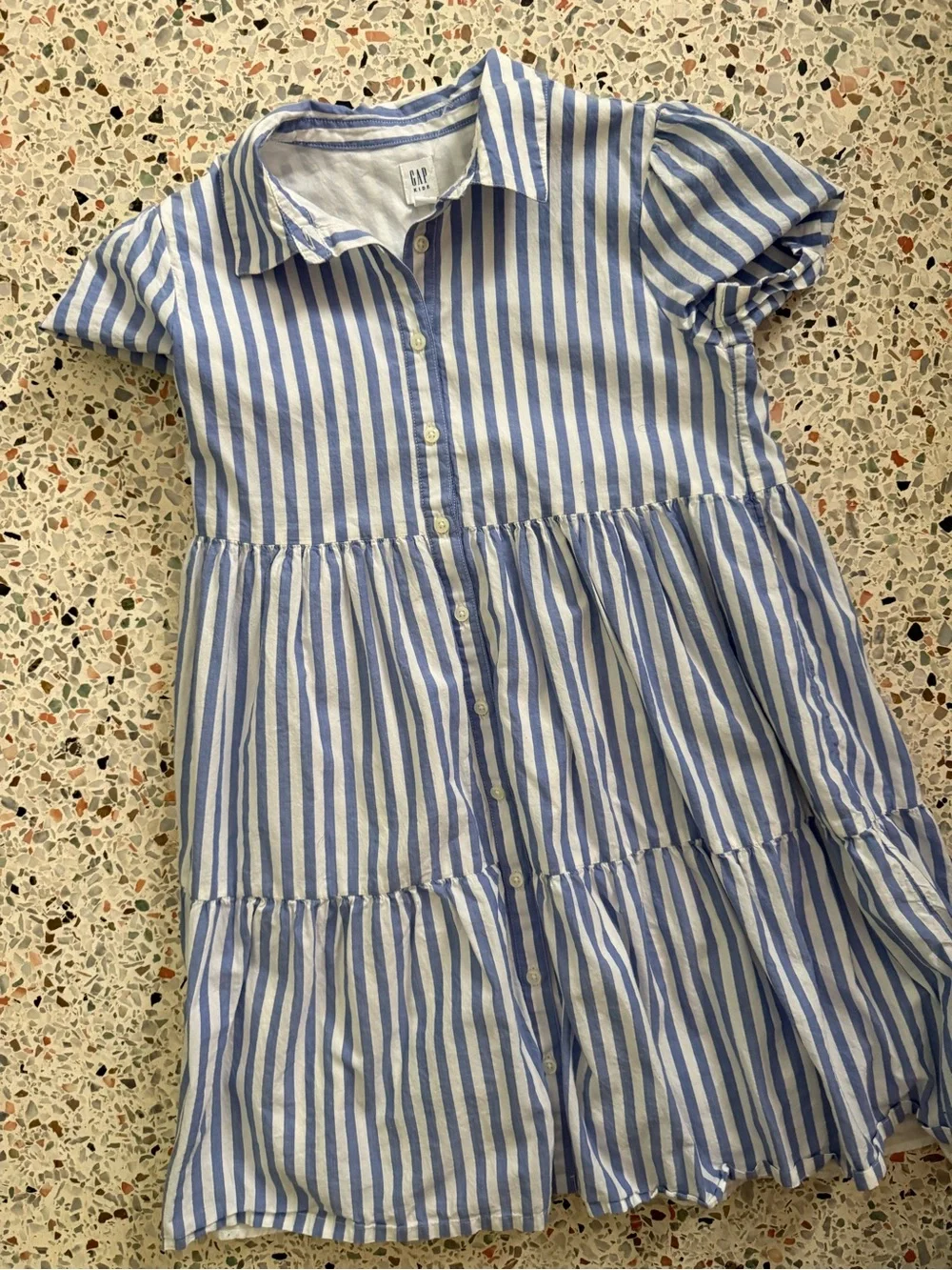 GAP Blue and White Vertical Stripe Button-Front Tiered Dress